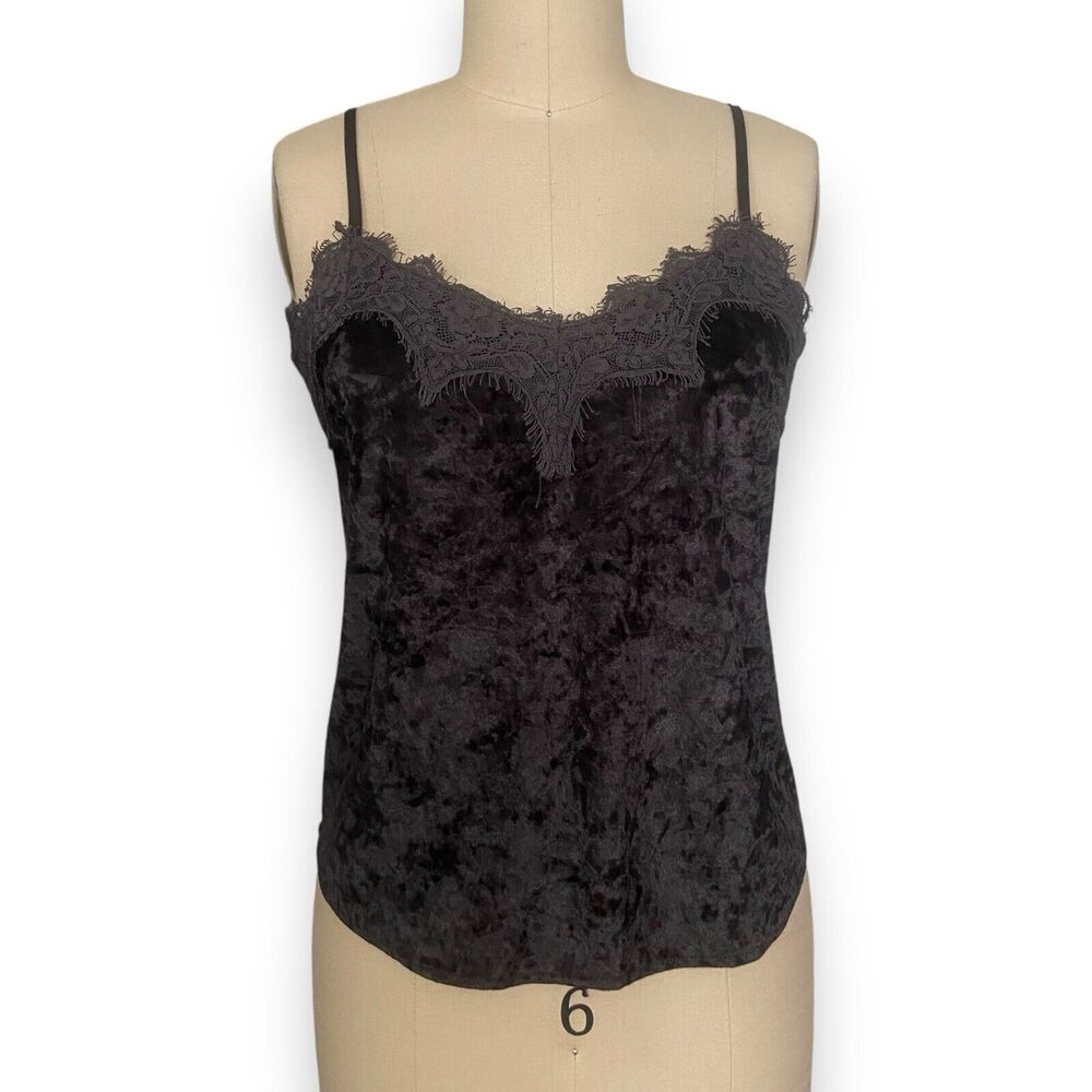 Deane Womens Lightweight Sleeveless Spaghetti Strap Black Velvet Tank Top Size S